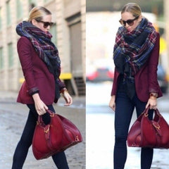 Blanket Scarf-Zara Plaid Cashmere Blanket Scarf -Unisex Large Plaid Blanket Scarf Tartan Checked Warp Shawl Pashmina Wool