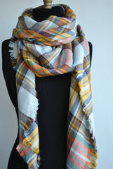 Blanket Scarf-Zara Plaid Cashmere Blanket Scarf -Unisex Large Plaid Blanket Scarf Tartan Checked Warp Shawl Pashmina Wool