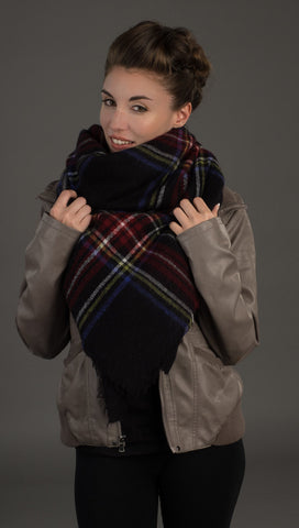 Blanket Scarf-Zara Plaid Cashmere Blanket Scarf -Unisex Large Plaid Blanket Scarf Tartan Checked Warp Shawl Pashmina Wool